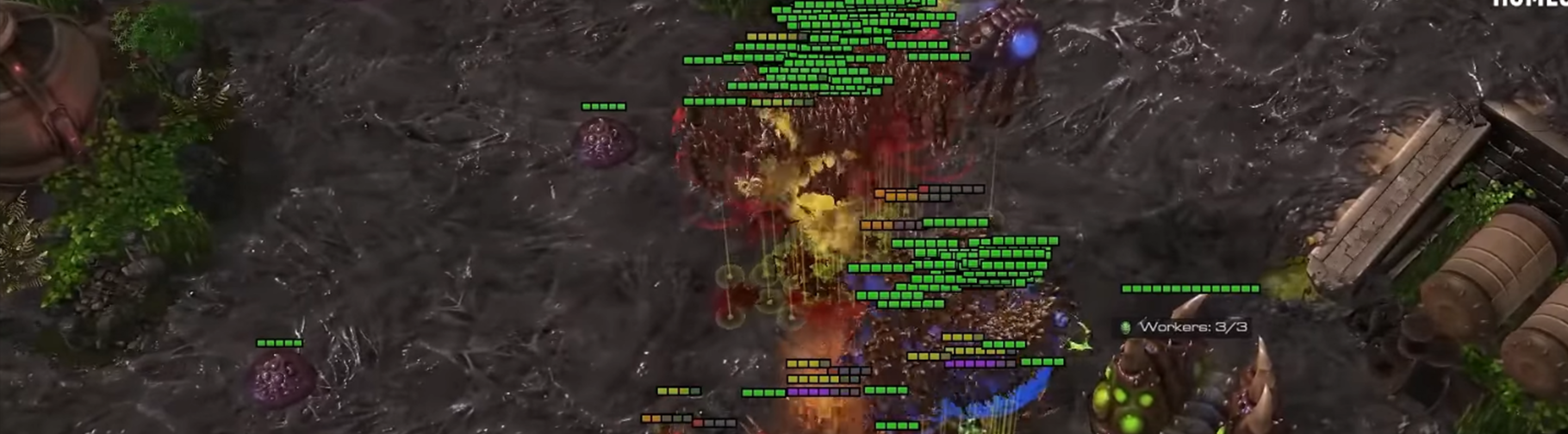 Two Starcraft 2 mutalisk armies fighting each other