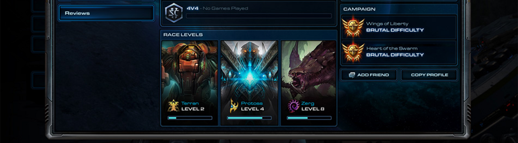 In-game image of Starcraft 2's player profile zoomed in on the race levels portion