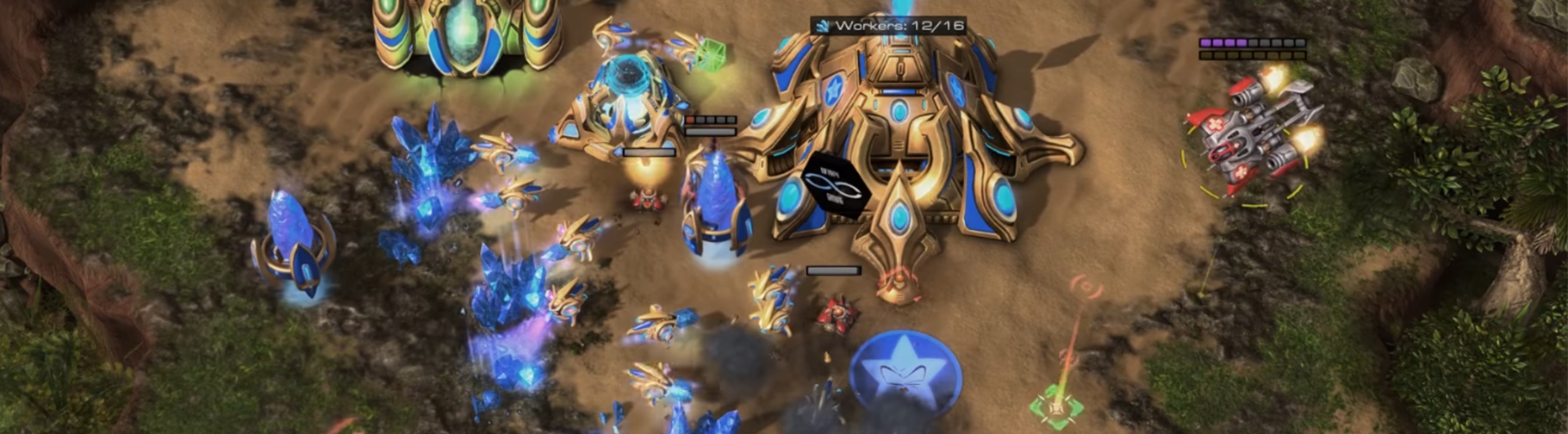 Starcraft 2 widow mines about to explode on Protoss probes