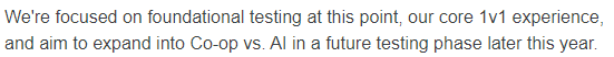 Excerpt from the email “The Stormgate Hot Summer Newsletter” revealing we'll have Co-op vs. AI in the testing phase this year.