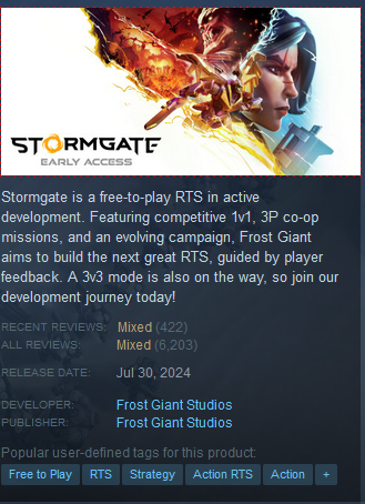 Stormgate Mixed Rating Steam